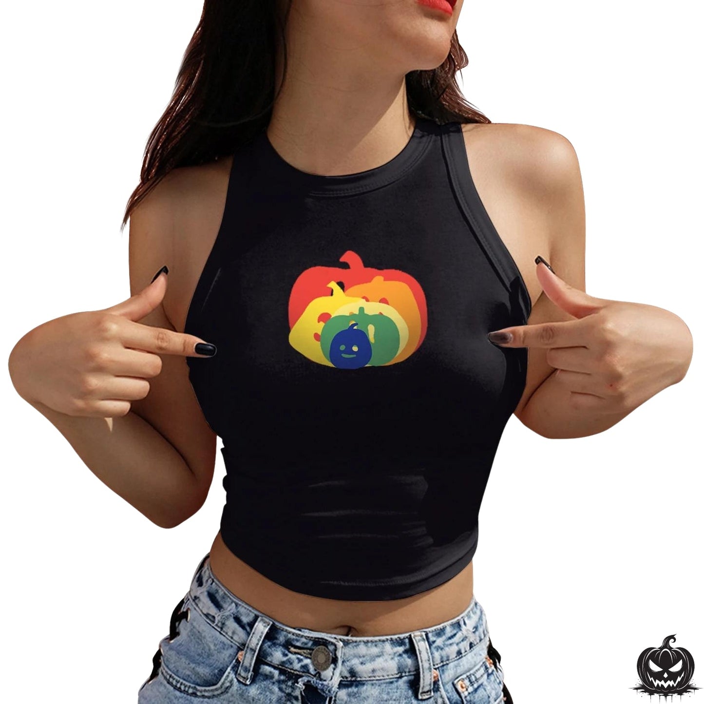 Black Halloween Crop Top - Jack Pumpkin