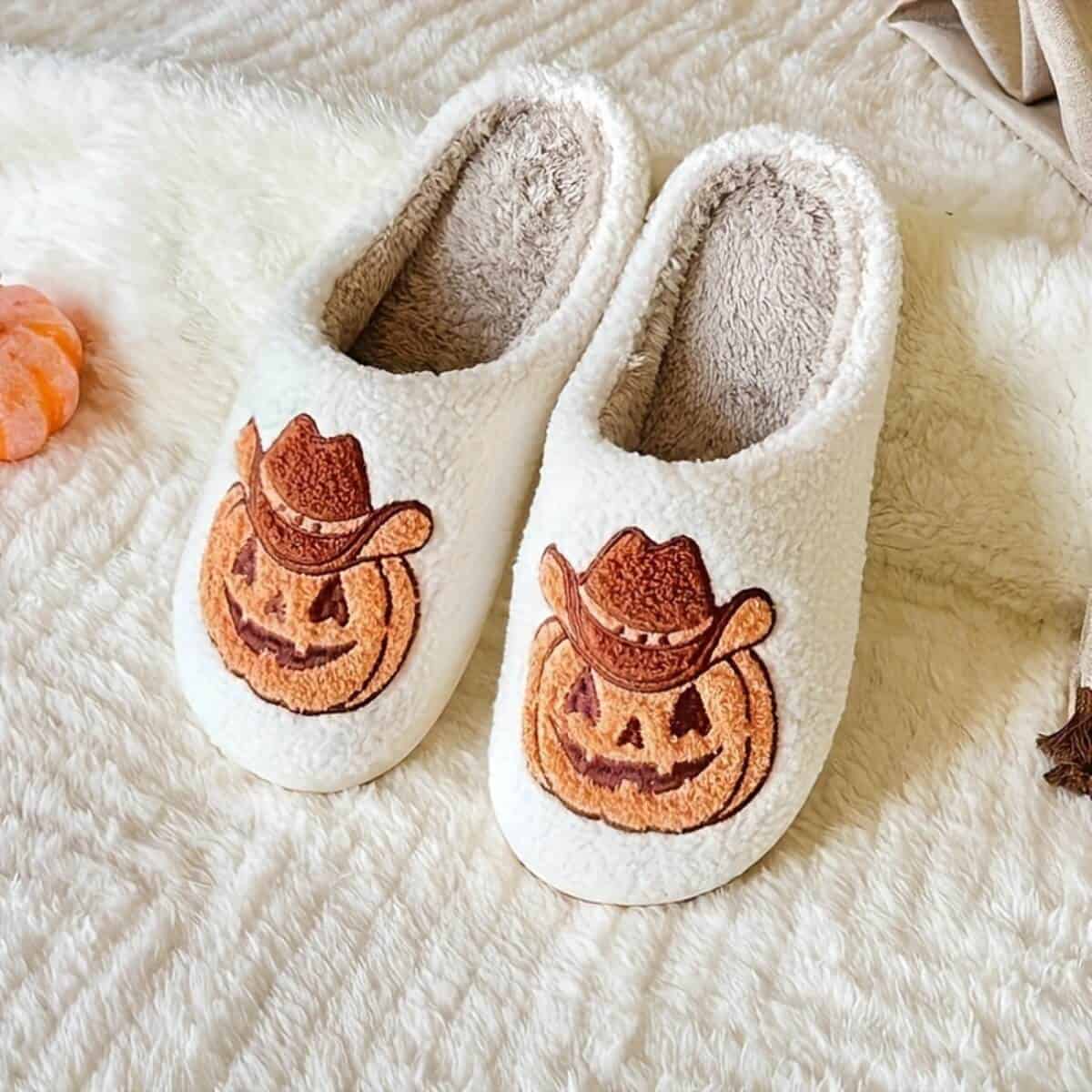 Fluffy Pumpkin Slippers - Jack Pumpkin
