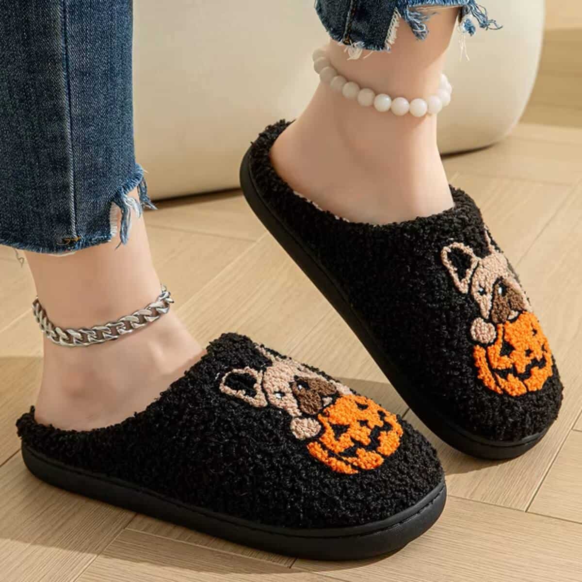 Fuzzy Halloween Slippers - Jack Pumpkin