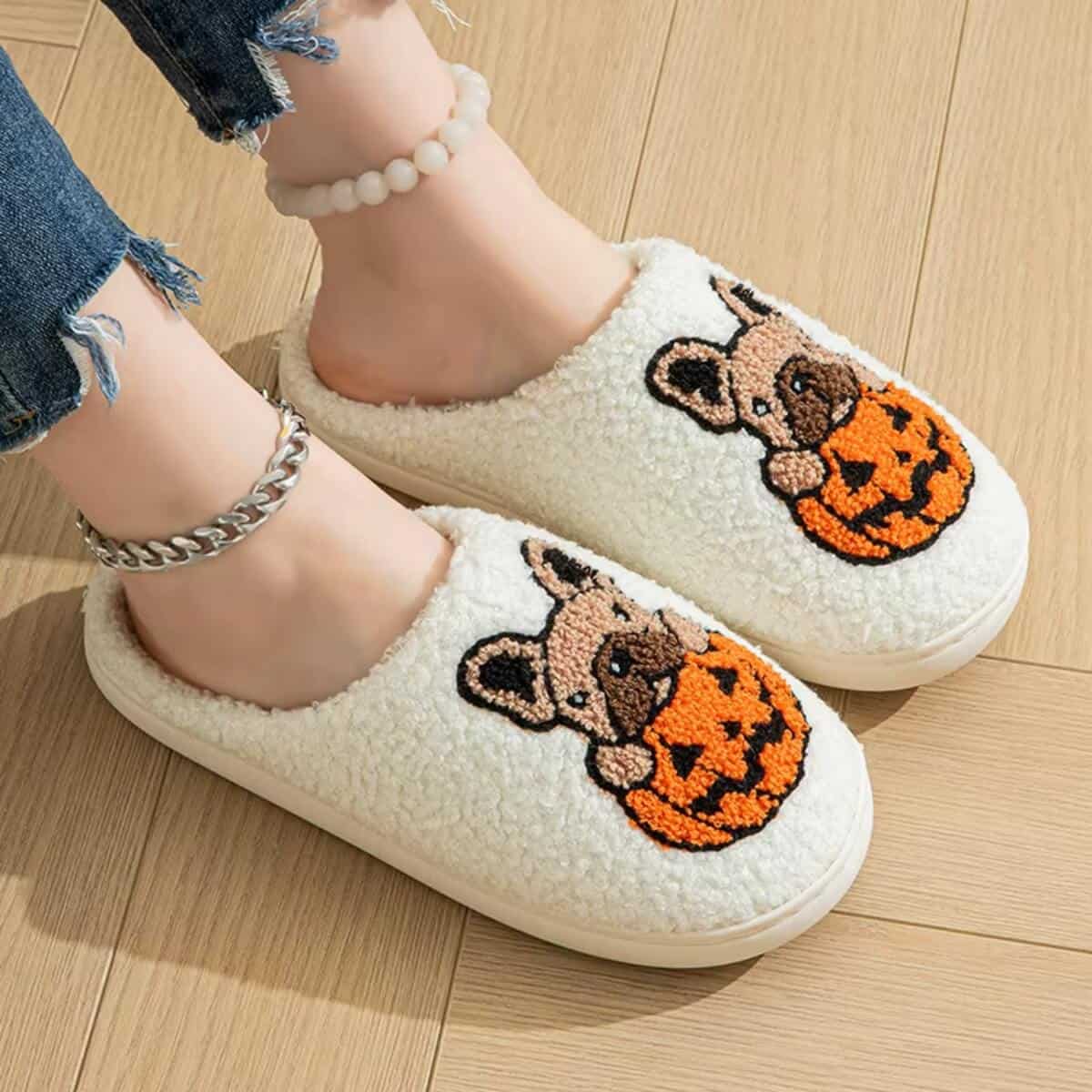 Fuzzy Halloween Slippers - Jack Pumpkin