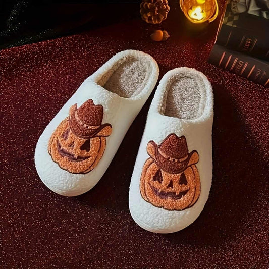 Fluffy Pumpkin Slippers - Jack Pumpkin