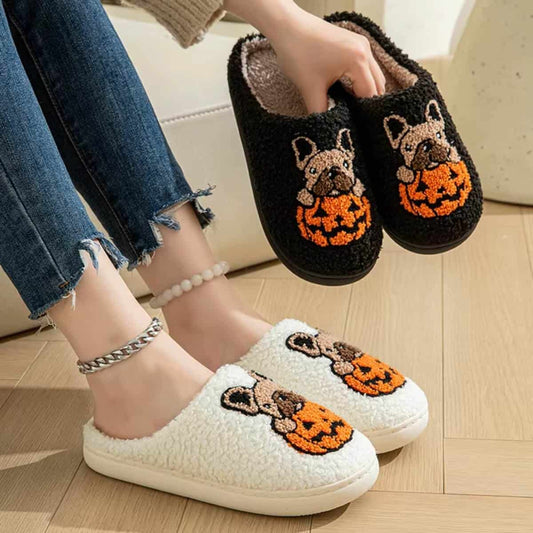 Fuzzy Halloween Slippers - Jack Pumpkin