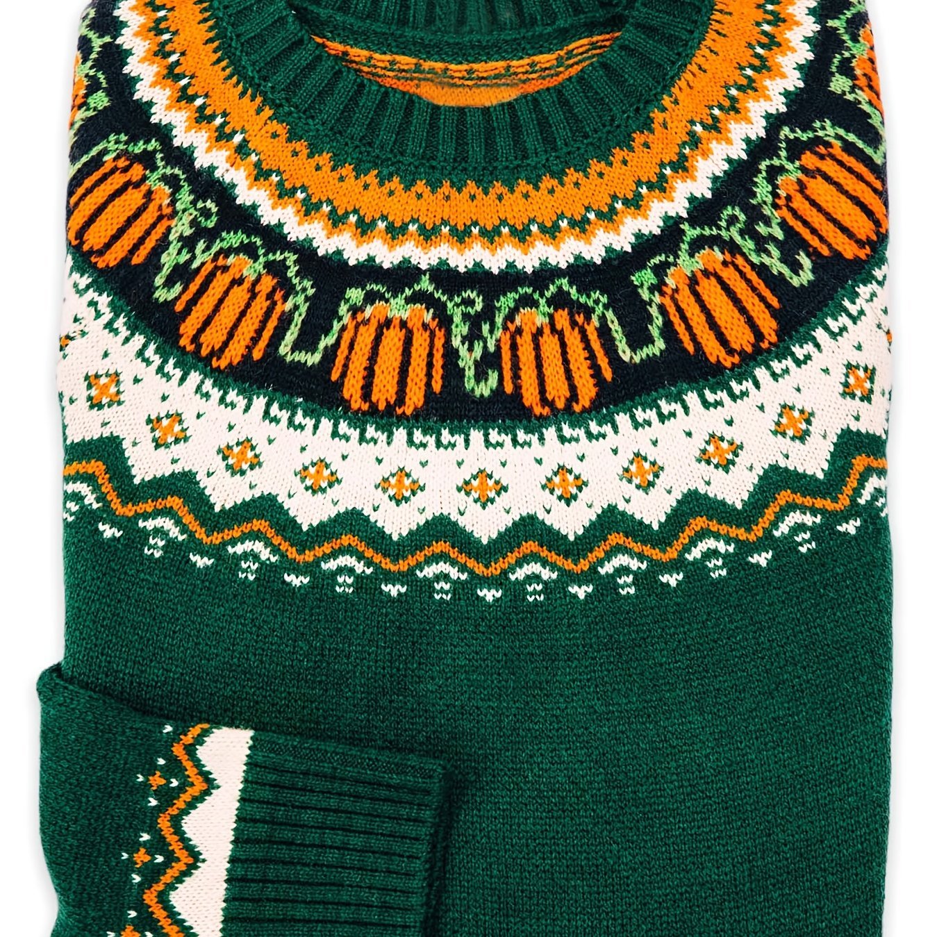 Halloween Abstract Pumpkin Sweater - Casual Acrylic Knit Pullover with Round Neck, Long Sleeves, Color Block Design, Regular Fit for Fall/Winter Season - Jack Pumpkin