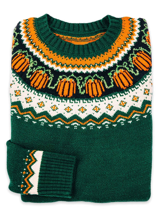 Halloween Abstract Pumpkin Sweater - Casual Acrylic Knit Pullover with Round Neck, Long Sleeves, Color Block Design, Regular Fit for Fall/Winter Season - Jack Pumpkin