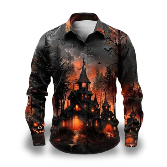 Halloween Themed Button Up Shirt - Jack Pumpkin